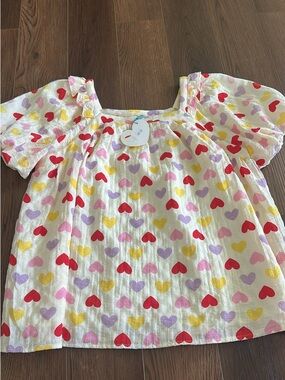 Hayden Girls White Blouse with Red, Pink, Yellow, Purple Heart Print